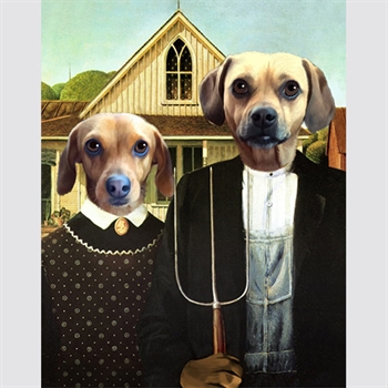 Personalized American Gothic Masterpiece of Two Little Brown Dogs,by myDaVinci - myDaVinci